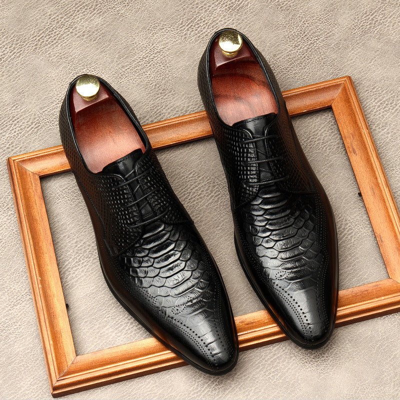 Exotic Snakeskin Pointed Derby: Luxury Men's Party Formal Shoesyes