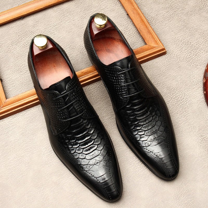 Exotic Snakeskin Pointed Derby: Luxury Men's Party Formal Shoesyes