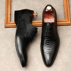 Exotic Snakeskin Pointed Derby: Luxury Men's Party Formal Shoesyes