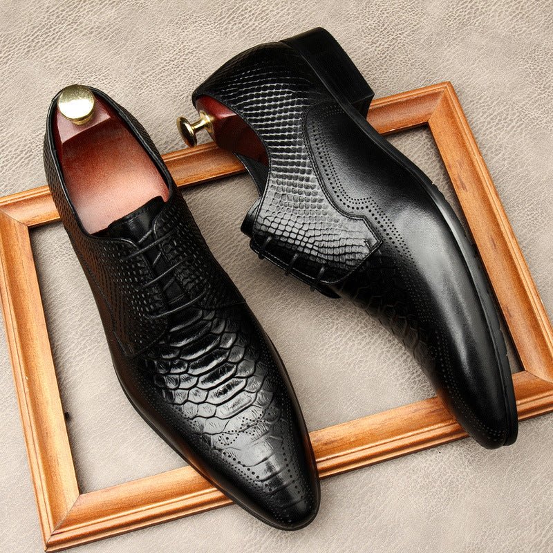 Exotic Snakeskin Pointed Derby: Luxury Men's Party Formal Shoesyes