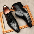 Exotic Snakeskin Pointed Derby: Luxury Men's Party Formal Shoesyes