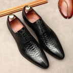 Exotic Snakeskin Pointed Derby: Luxury Men's Party Formal Shoesyes