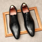 Exotic Snakeskin Pointed Derby: Luxury Men's Party Formal Shoesyes