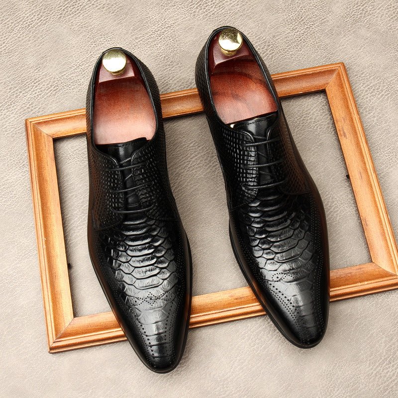 Exotic Snakeskin Pointed Derby: Luxury Men's Party Formal Shoesyes