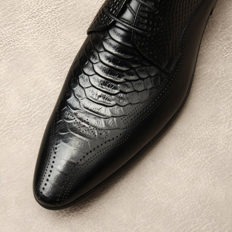 Exotic Snakeskin Pointed Derby: Luxury Men's Party Formal Shoesyes
