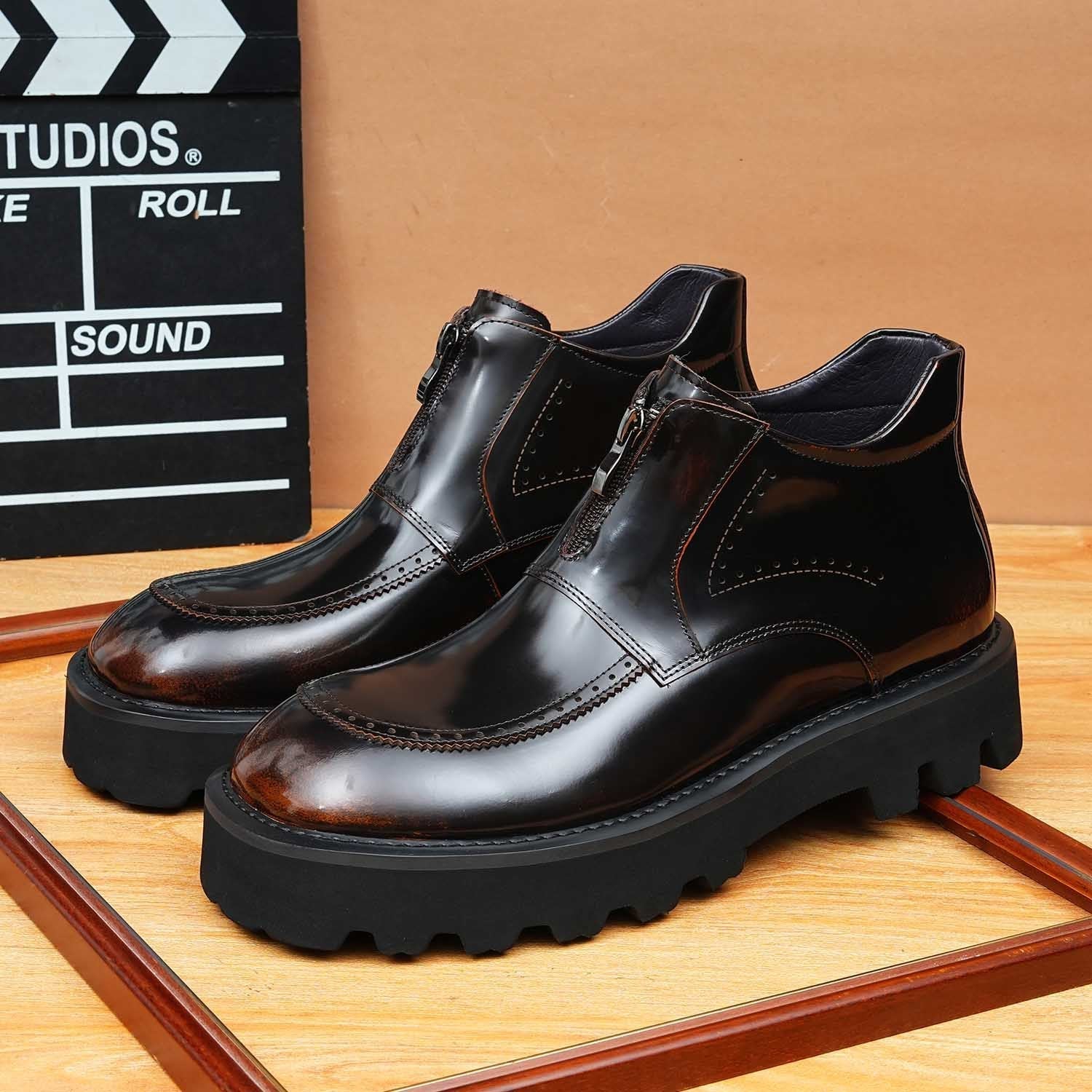 fashion dress leather boots mens zipper thick sole Ankle bootsyes