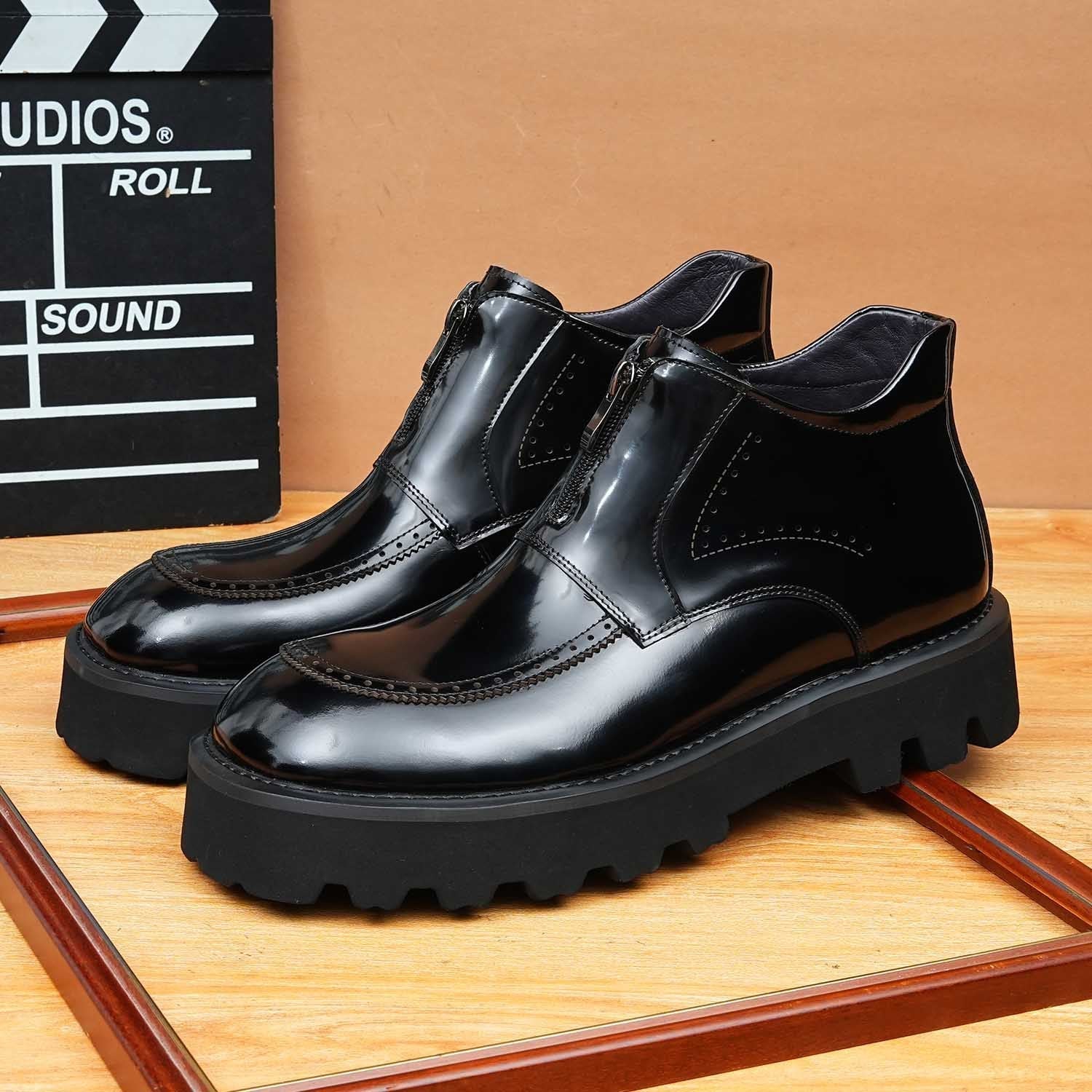 fashion dress leather boots mens zipper thick sole Ankle bootsyes