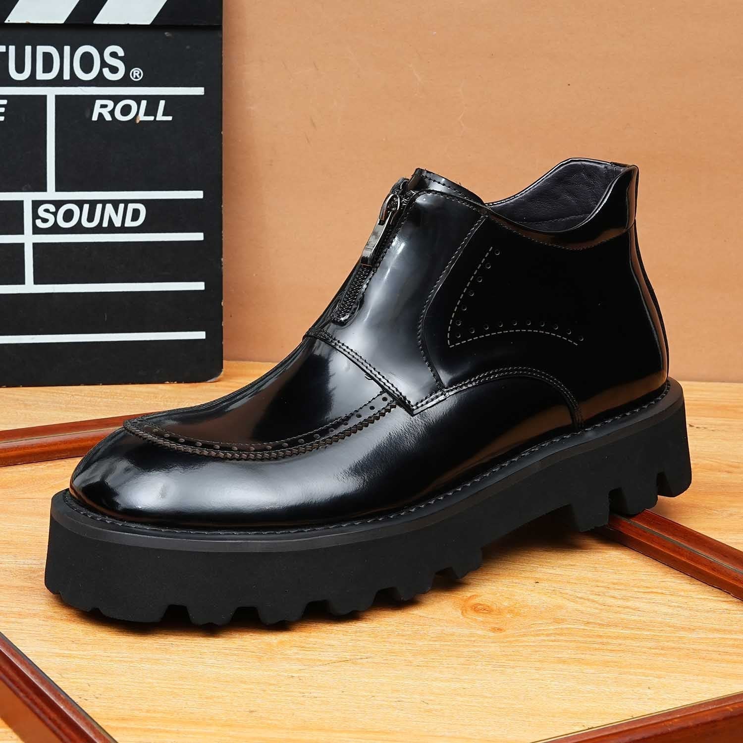 fashion dress leather boots mens zipper thick sole Ankle bootsyes