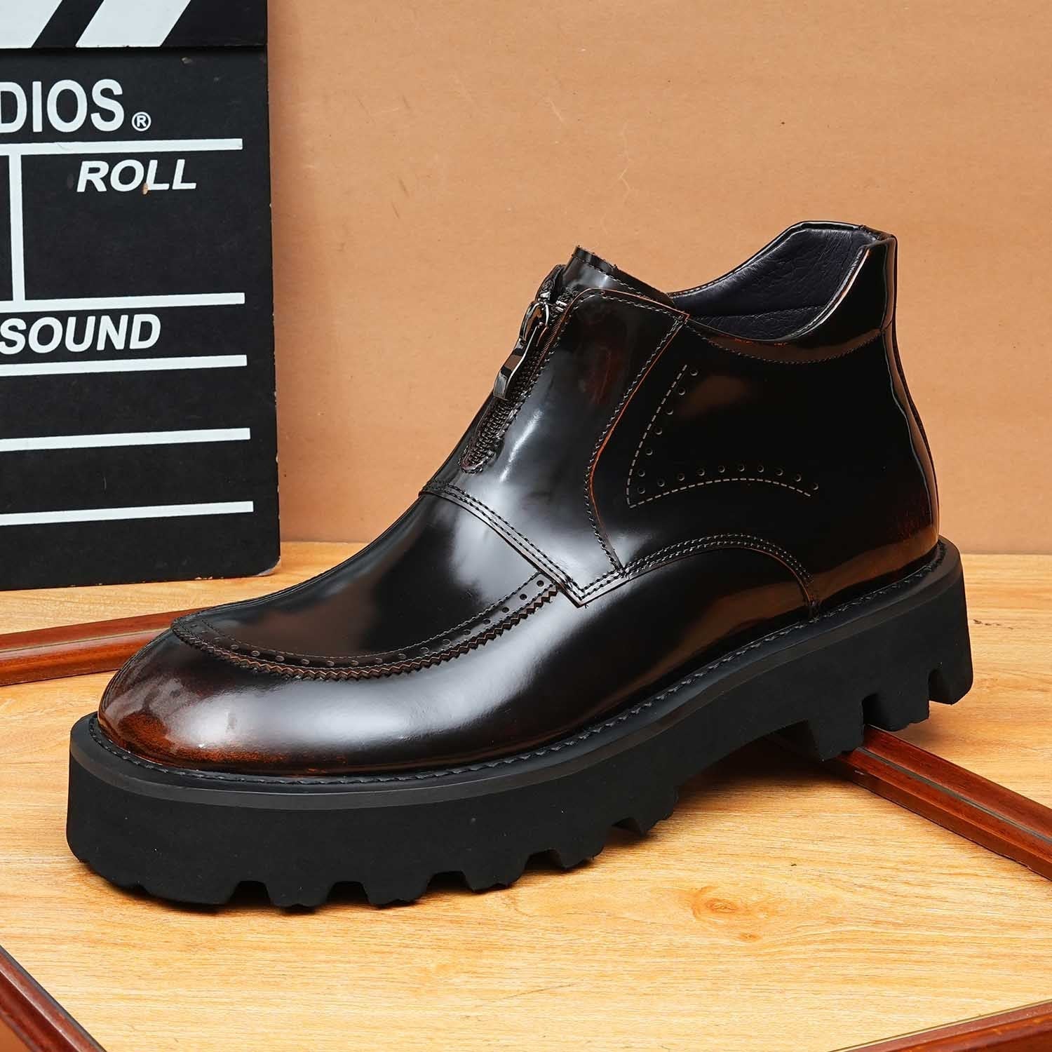 fashion dress leather boots mens zipper thick sole Ankle bootsyes