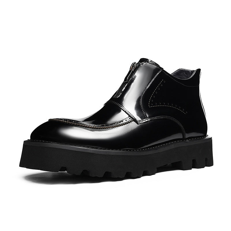 fashion dress leather boots mens zipper thick sole Ankle bootsyes