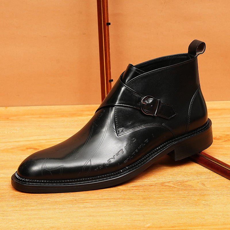 Black Men's Monk Strap Genuine Leather Formal Dress Boots