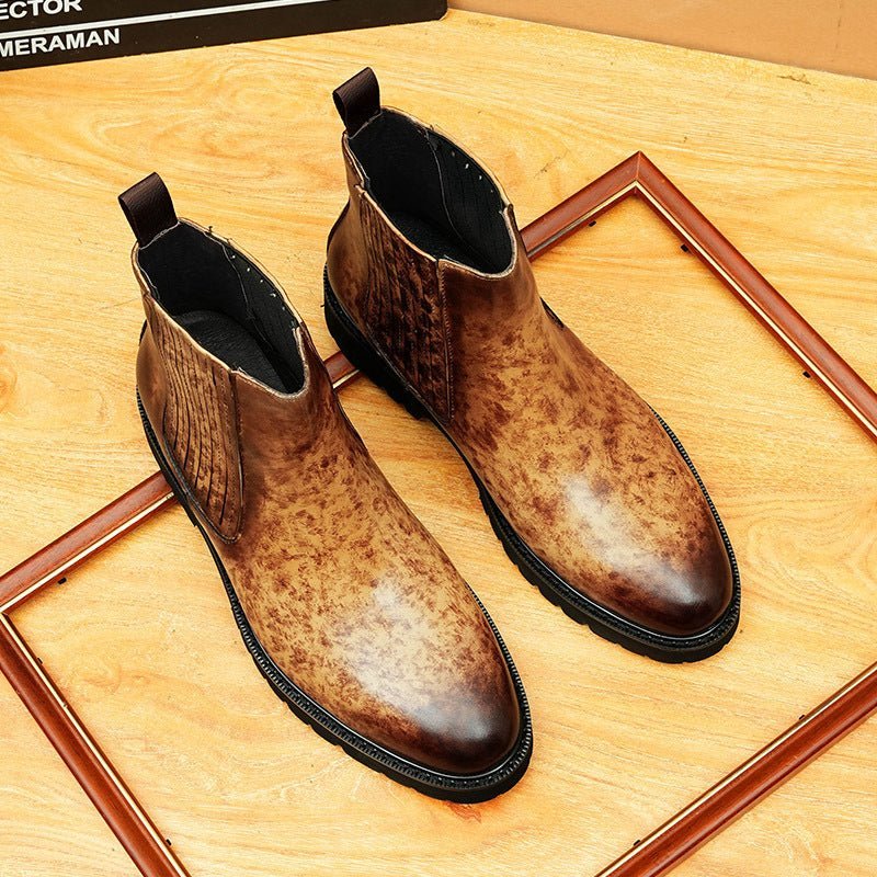fashion mens leather boots chelsea slip on dress bootsyes