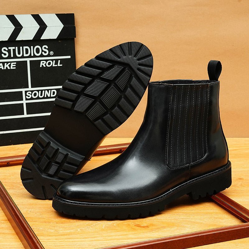 fashion mens leather boots chelsea slip on dress bootsyes