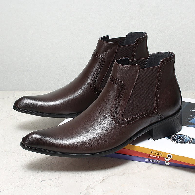 Deep Espresso Brown Leather Slip-On Naked Boots for Executive Business Formal