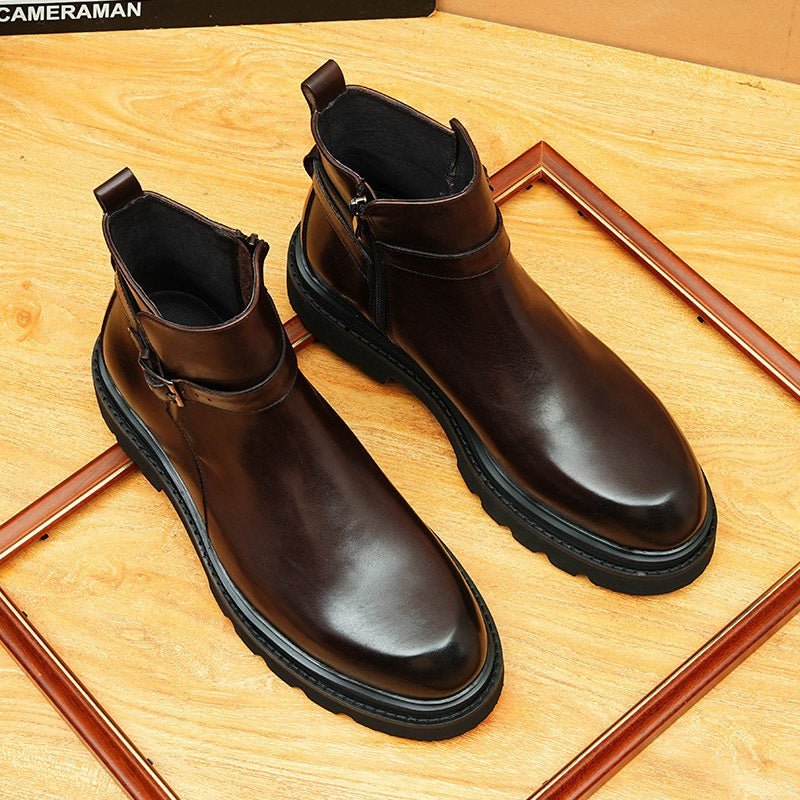 fashion mens leather boots with side zip Dress shoesyes