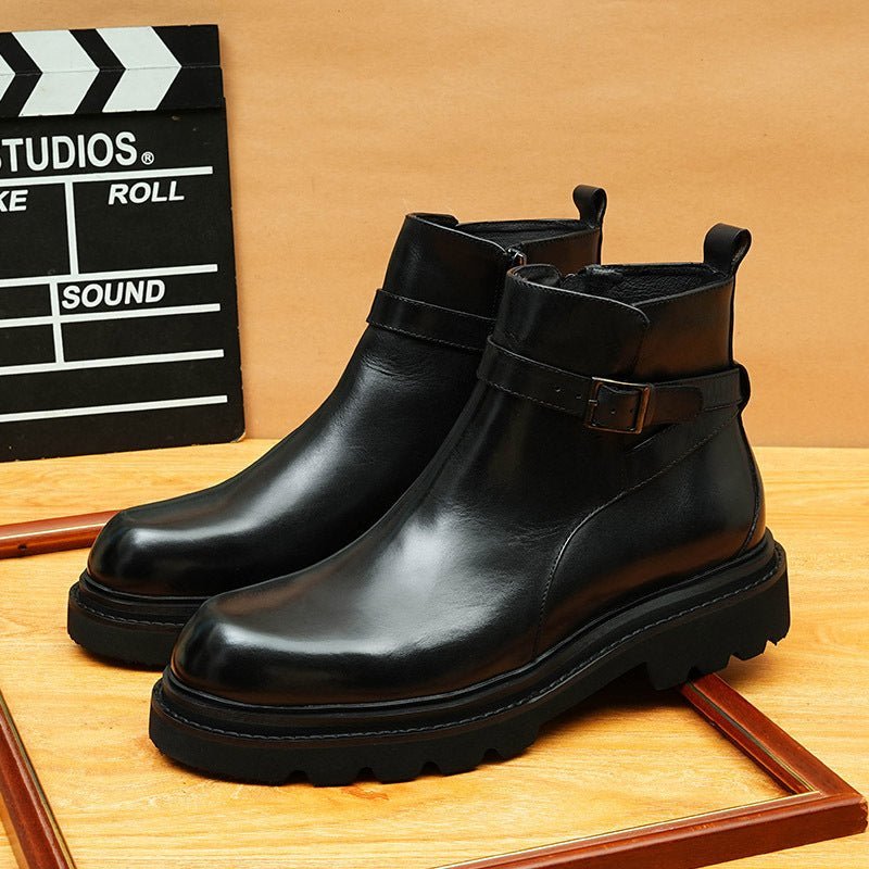 fashion mens leather boots with side zip Dress shoesyes