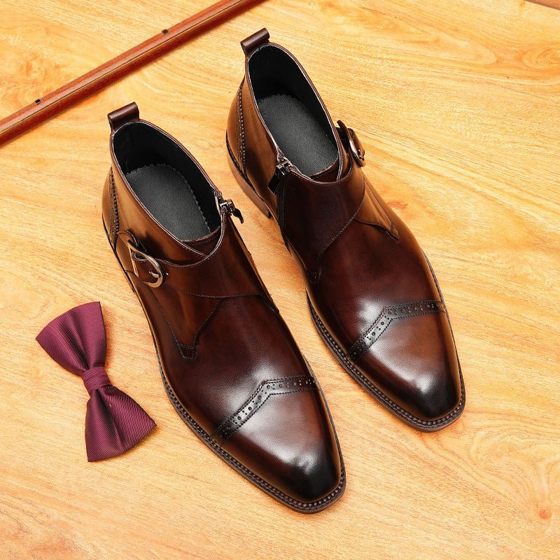 fashion men's leather boots with side zipper Dress shoesyes