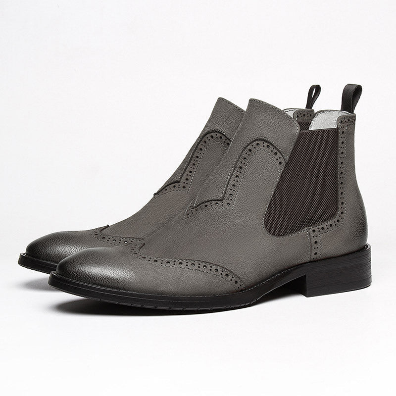 fashion mens slip on dress boots Genuine leather Ankle boots