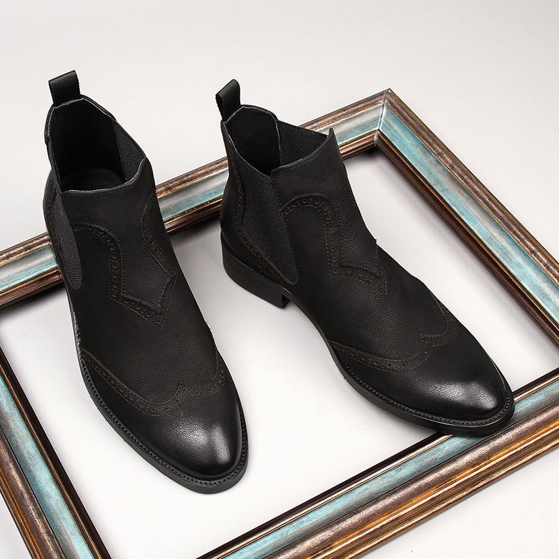 fashion mens slip on dress boots Genuine leather Ankle boots