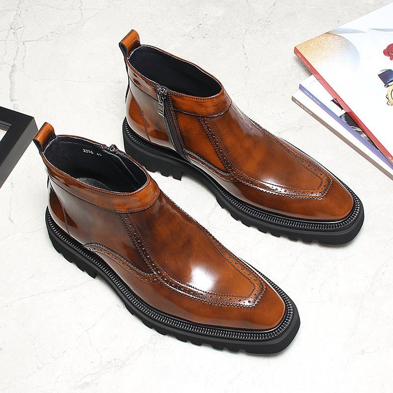 fashion mens zip up dress boots thick - soled Chelsea bootsyes