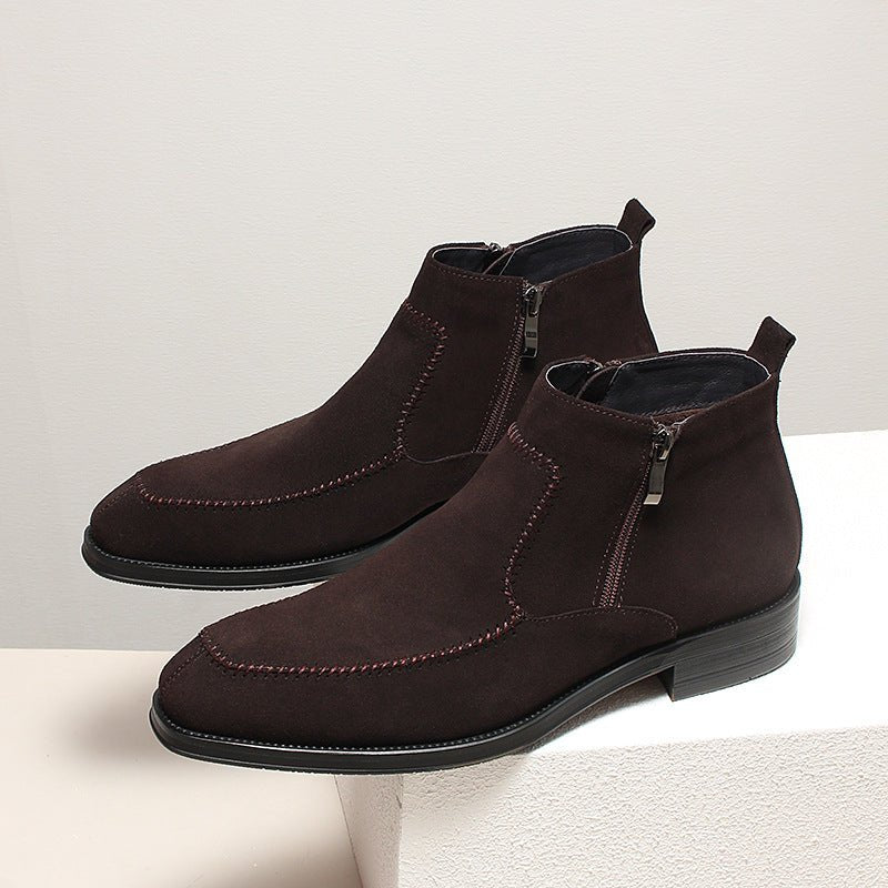 Rich Cocoa Brown Suede Double Zip Chelsea Boots for Business Professionals