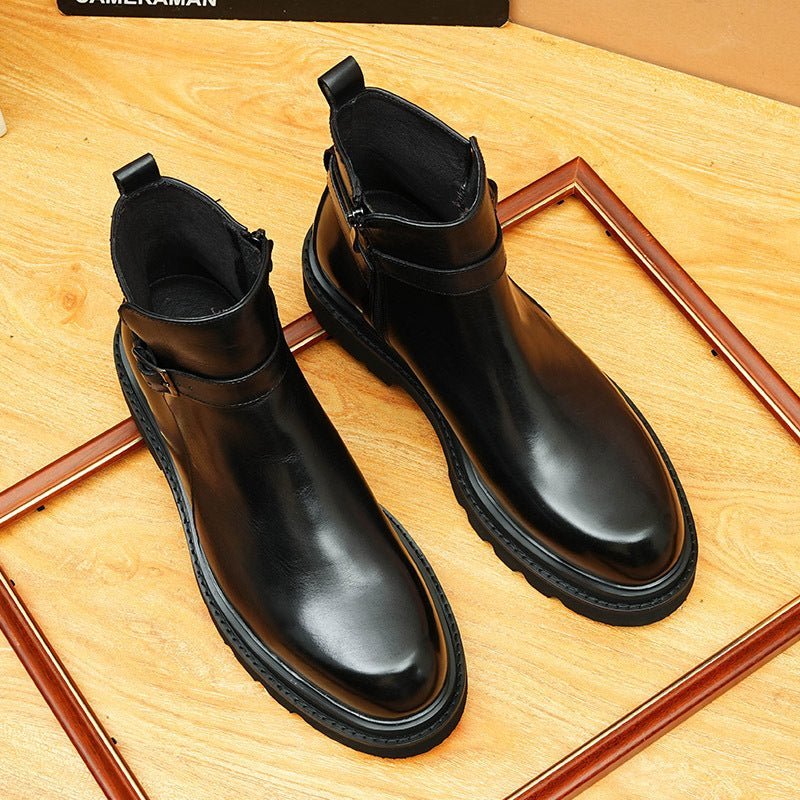 fashion zip men's dress boots With buckle Ankle bootsyes