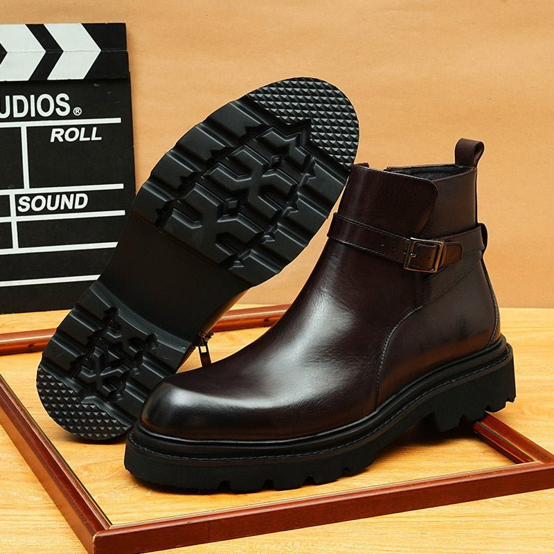 fashion zip men's dress boots With buckle Ankle bootsyes