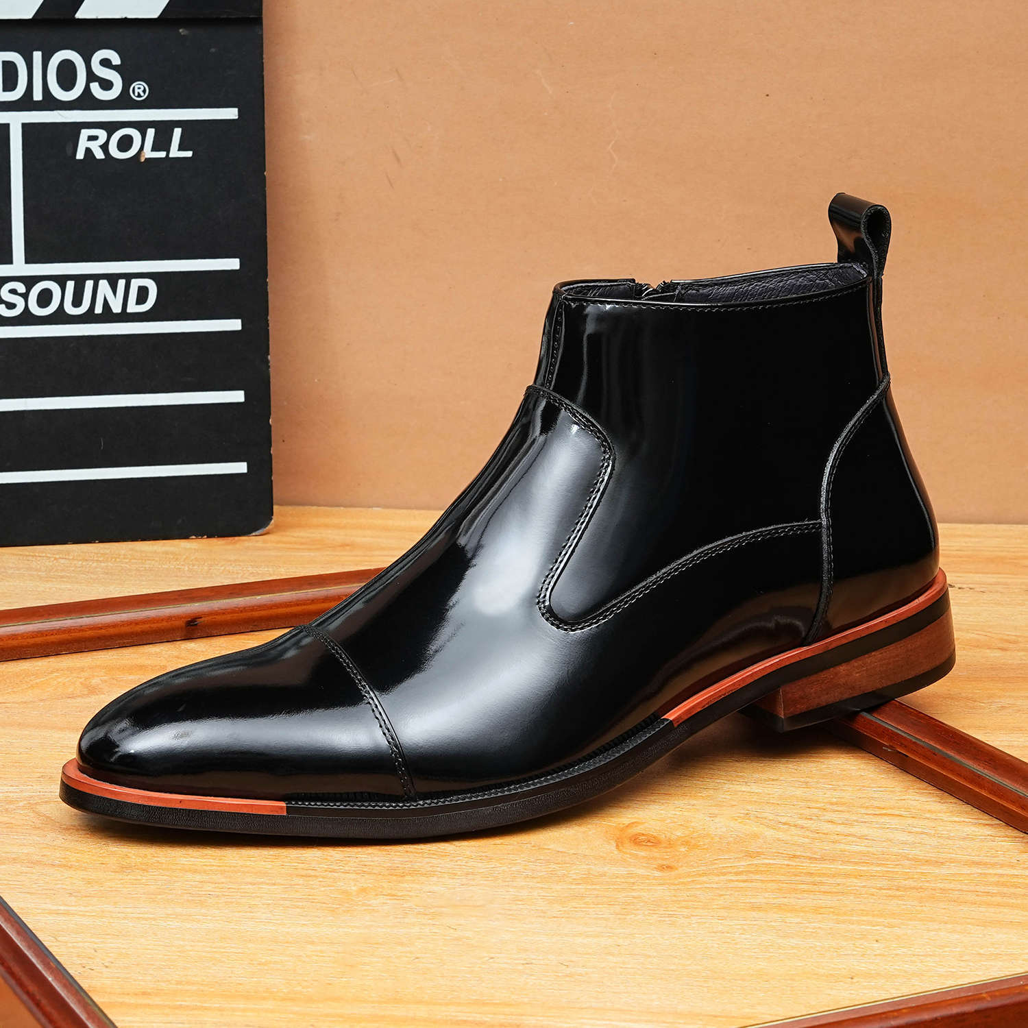 fashion zip mens leather boots Toe cap Ankle bootsyes