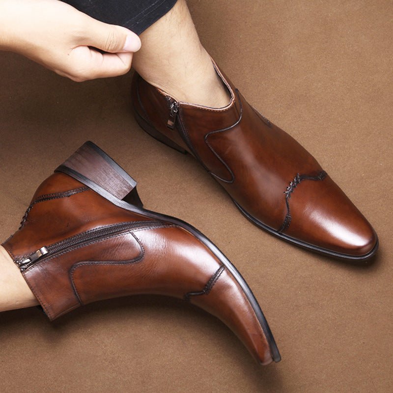 Rich Cocoa Brown Leather Zip-Up Ankle Boots for Business Professionals