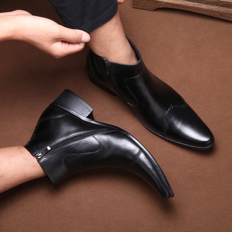 Black Men's Genuine Leather Zip-Up Chelsea Ankle Dress Boots