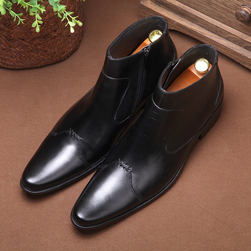 fashion zip up dress boots mens Genuine leather Ankle boots