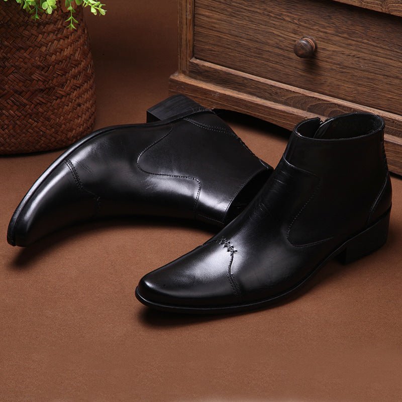 fashion zip up dress boots mens Genuine leather Ankle boots