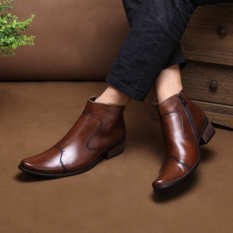 fashion zip up dress boots mens Genuine leather Ankle bootsyes