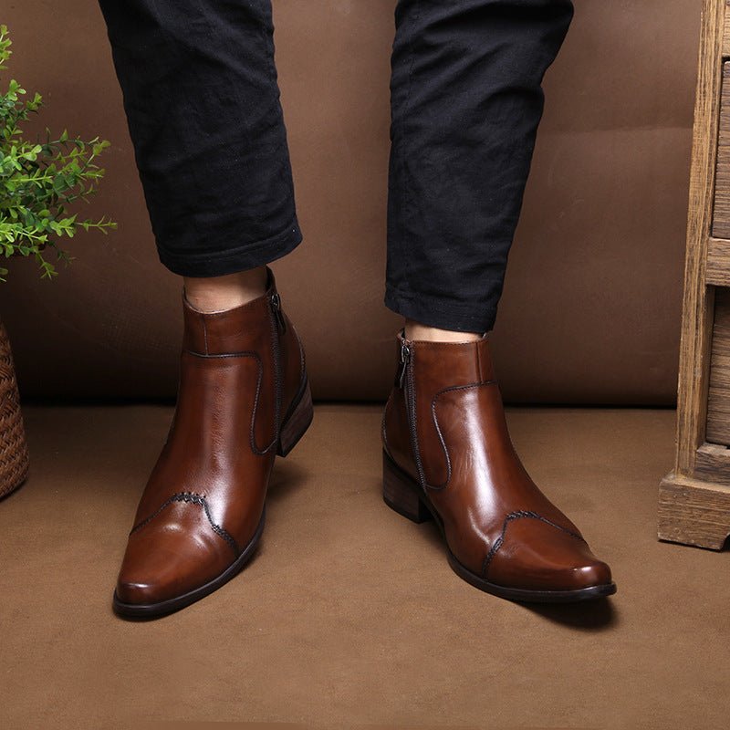fashion zip up dress boots mens Genuine leather Ankle bootsyes