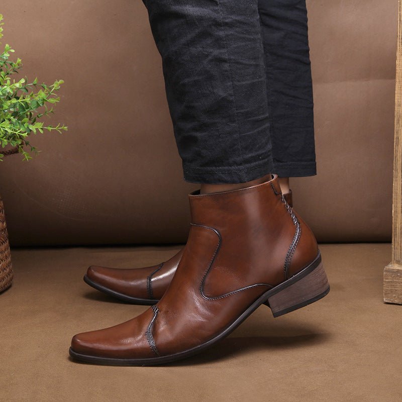 fashion zip up dress boots mens Genuine leather Ankle bootsyes