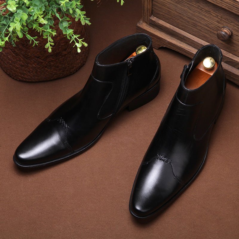 fashion zip up dress boots mens Genuine leather Ankle bootsyes