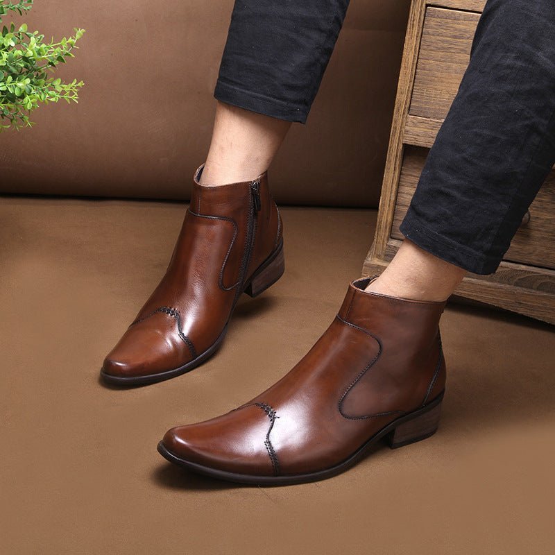 fashion zip up dress boots mens Genuine leather Ankle bootsyes