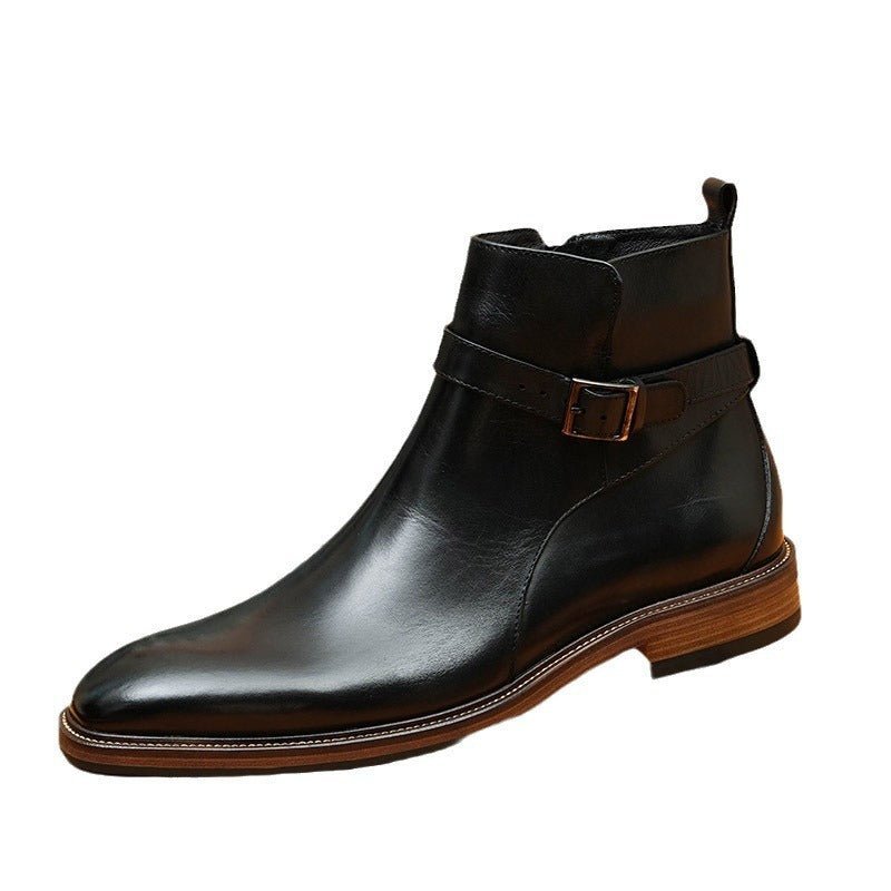 fashion zipper boots mens leather buckle Dress shoesyes