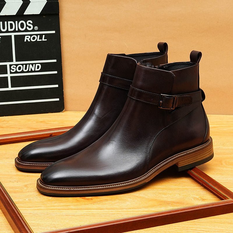 fashion zipper boots mens leather buckle Dress shoesyes
