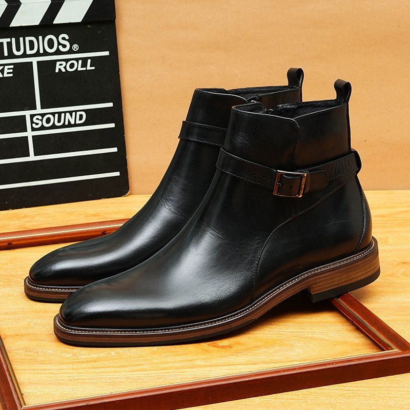fashion zipper boots mens leather buckle Dress shoesyes
