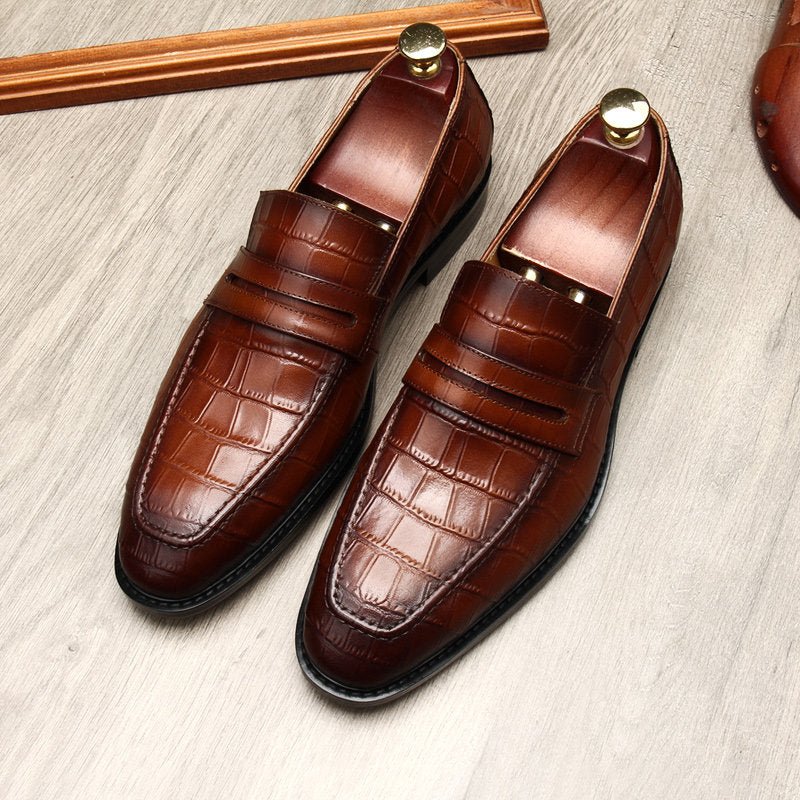 Rich Brown Exotic Texture Leather Loafers for Weddings and Social Parties