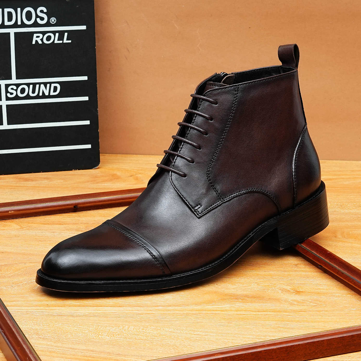 formal dress boots men zipper lace up Ankle bootsyes