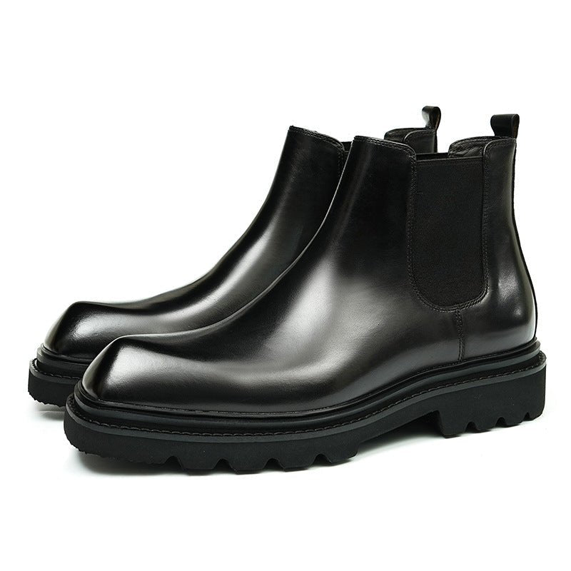 formal leather boots for men slip on thick sole chelseayes