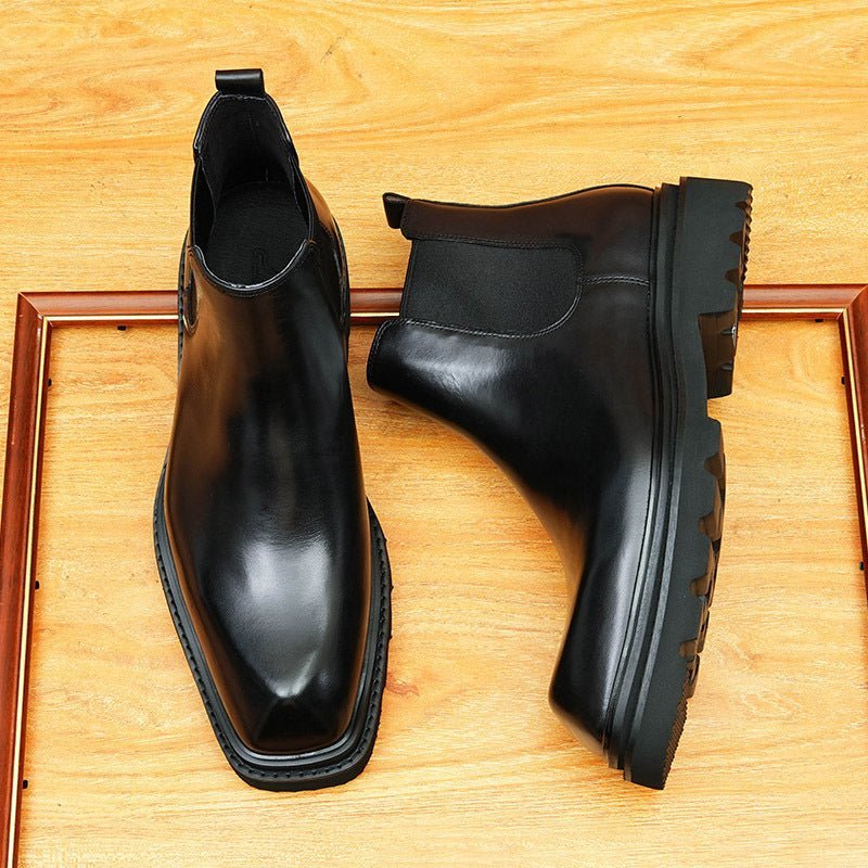 formal leather boots for men slip on thick sole chelseayes