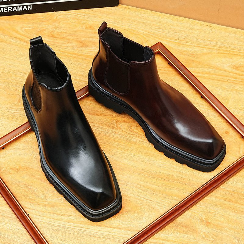 formal leather boots for men slip on thick sole chelseayes