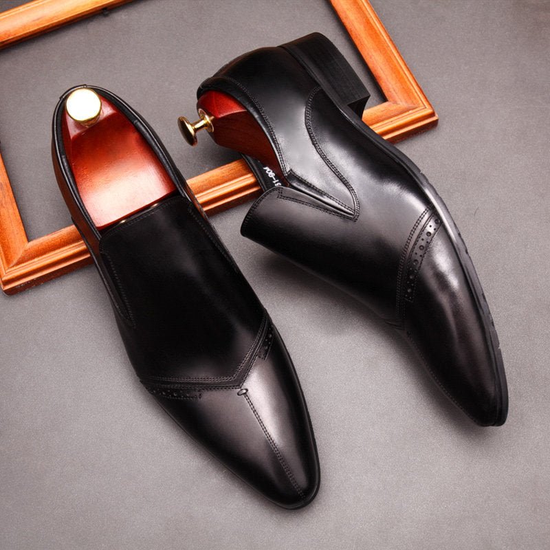 Black Men's Real Leather Slip-on Dress Shoes for Business and Weddings