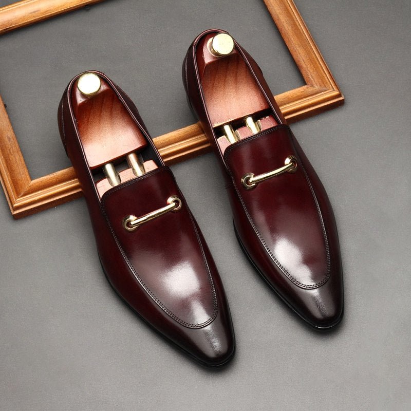 Sophisticated Burgundy Pointed Toe Genuine Leather Formal Loafers for Men