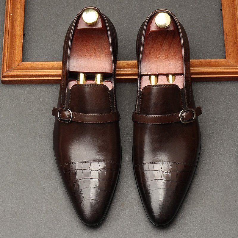 Sophisticated Dark Brown Toe Cap Genuine Leather Formal Loafers for Men