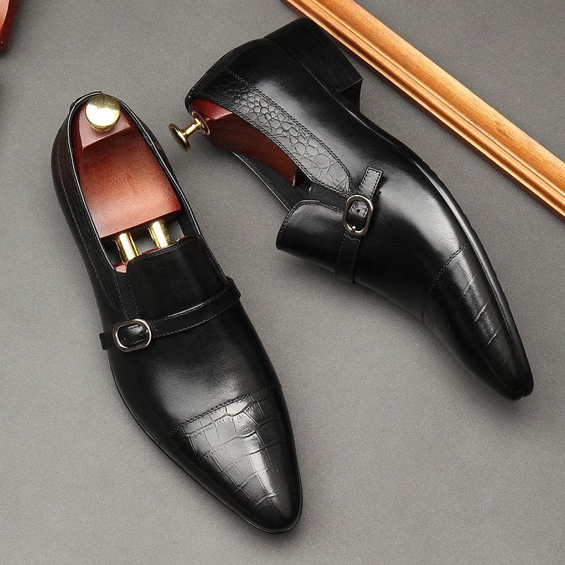Black Men's Real Leather Toe Cap Slip-on Dress Shoes for Business and Weddings