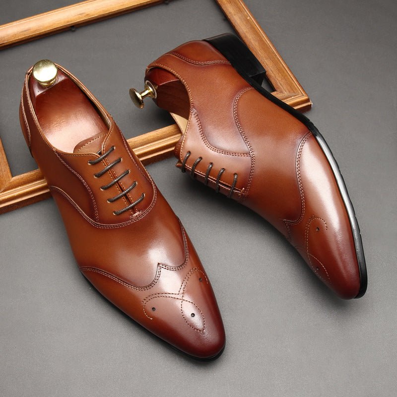 Geometric Medallion Oxford Shoes Pointed Toe Groom Wedding Dress Shoes Menyes